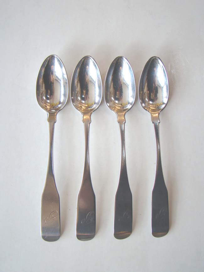 A set of 4 Antique Silver Teaspoons by Joseph Foster of Boston circa 1795